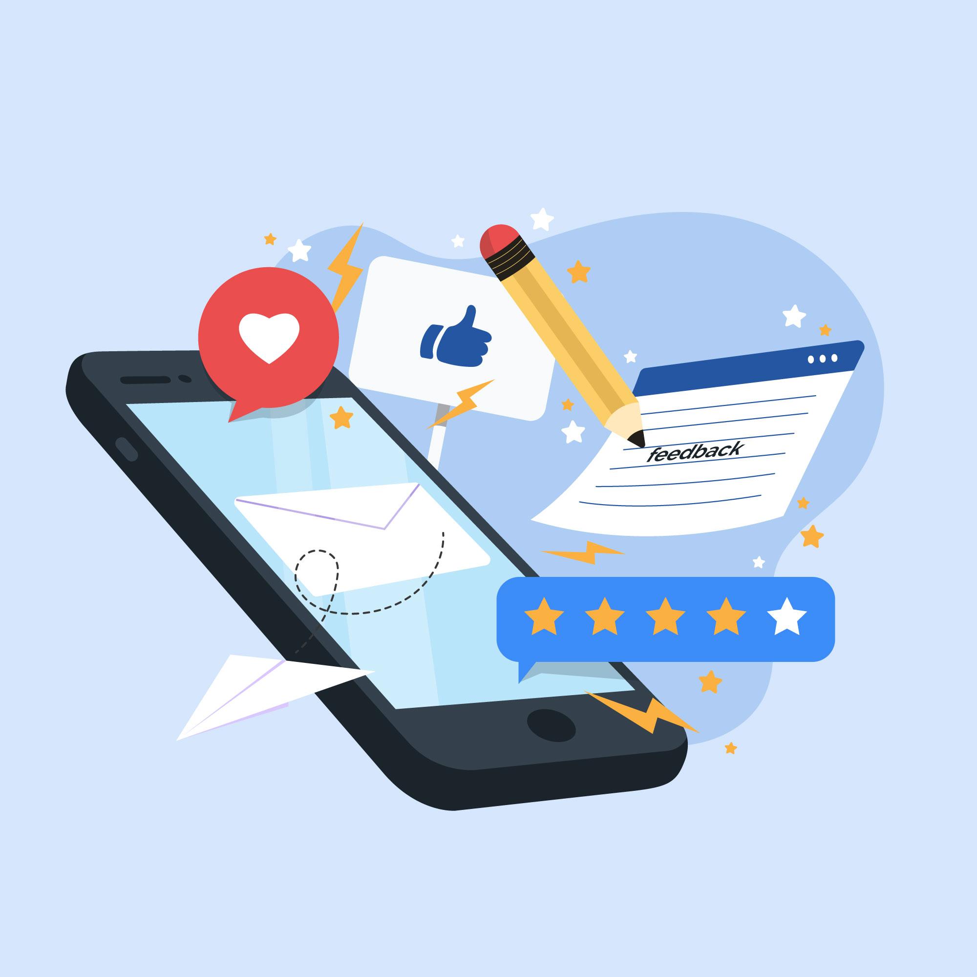 Illustration of customer feedback and rating stars